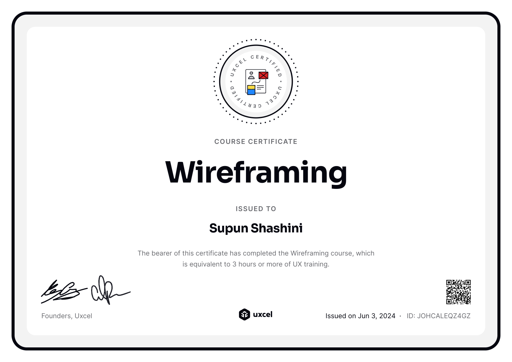 Supun Shashini's certificate